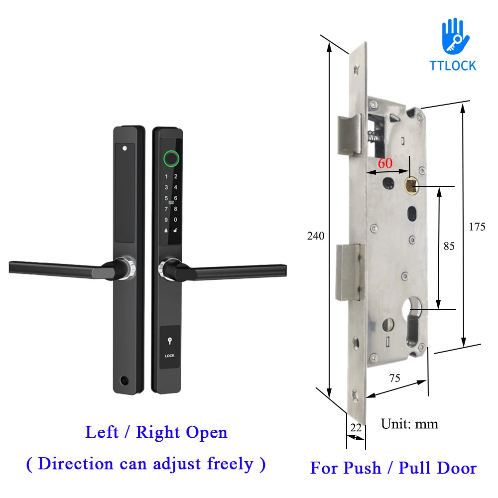 Waterproof Smart Lock – Fingerprint, Password & Card Access for Sliding Doors