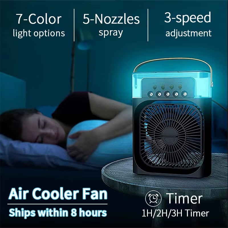 Portable Fan Air Conditioners USB Electric Fan Air Cooler LED Night Light Water Mist Fun 3 in 1 Air Humidifier for Home