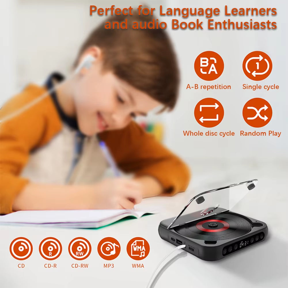 SpinWave™ Portable CD & Bluetooth Music Player – Classic Sound Meets Modern Freedom